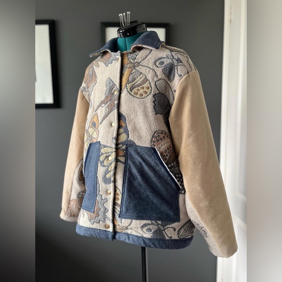Lined butterfly jacket, reworked vintage tapestry blanket, ladies' size S-L - Picture 3 of 11